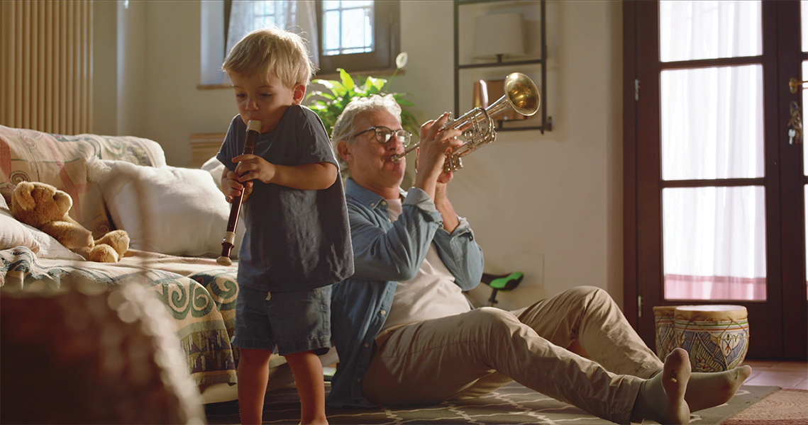 Grand Father and Grand Child playing music